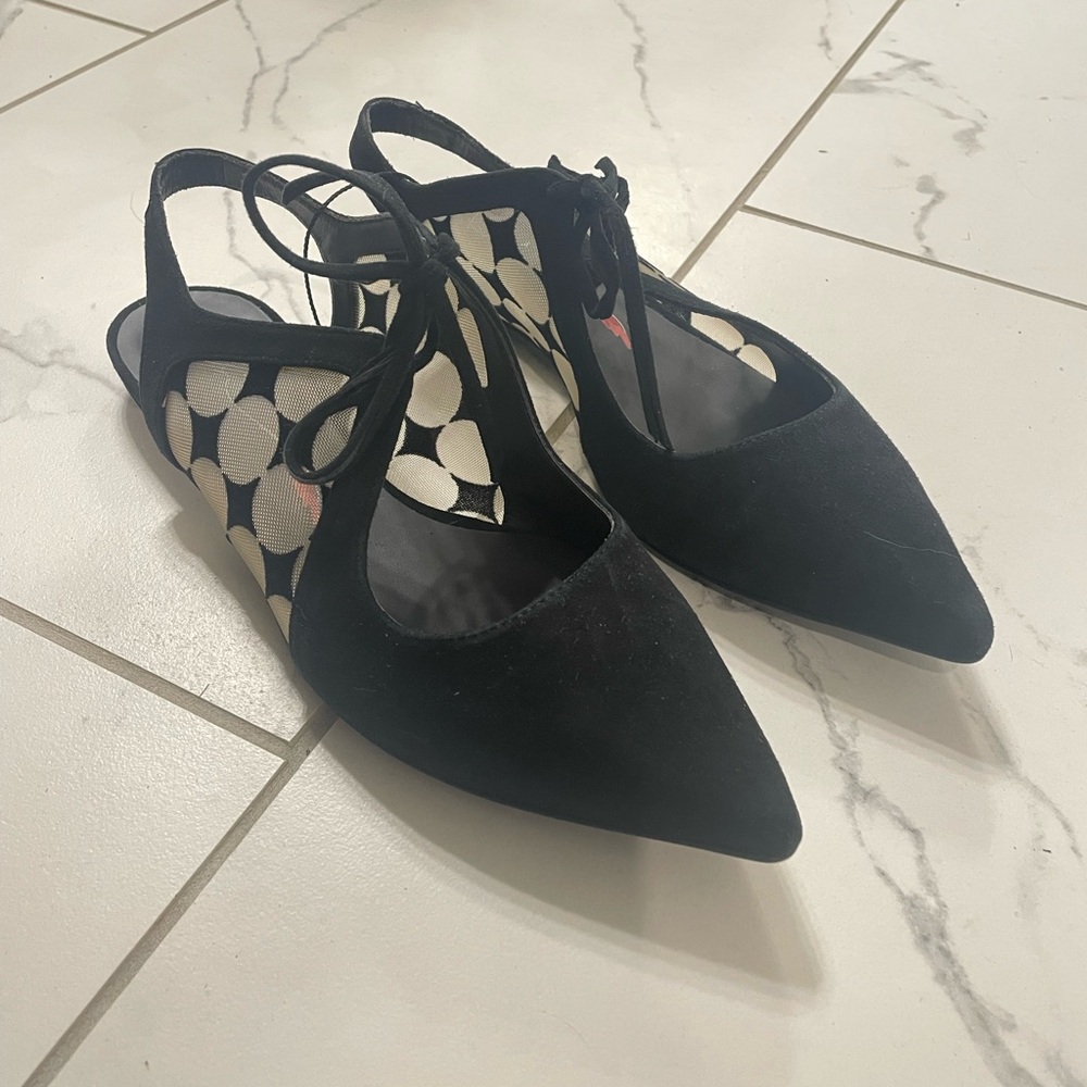 Black Pointed Toe Flats with Strappy Design